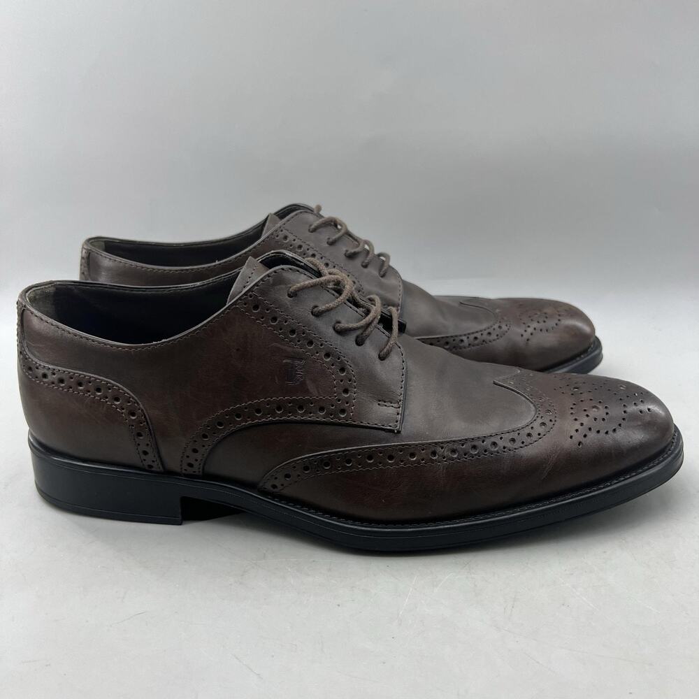 Tods Wingtip Brogue Oxford Men Size 9 US, 8 UK Brown Leather Shoes Made Italy